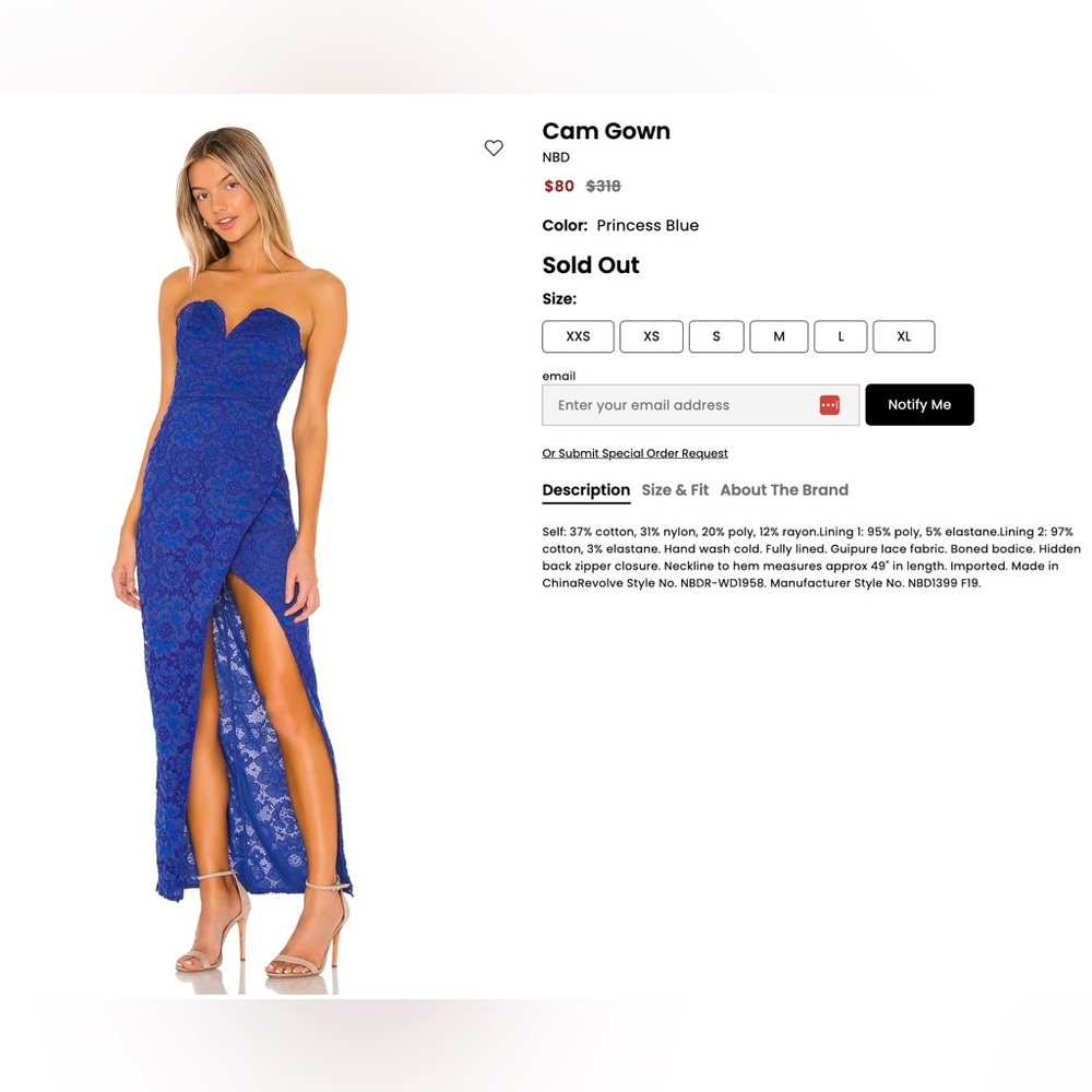 NBD Cam Gown in Princess Blue